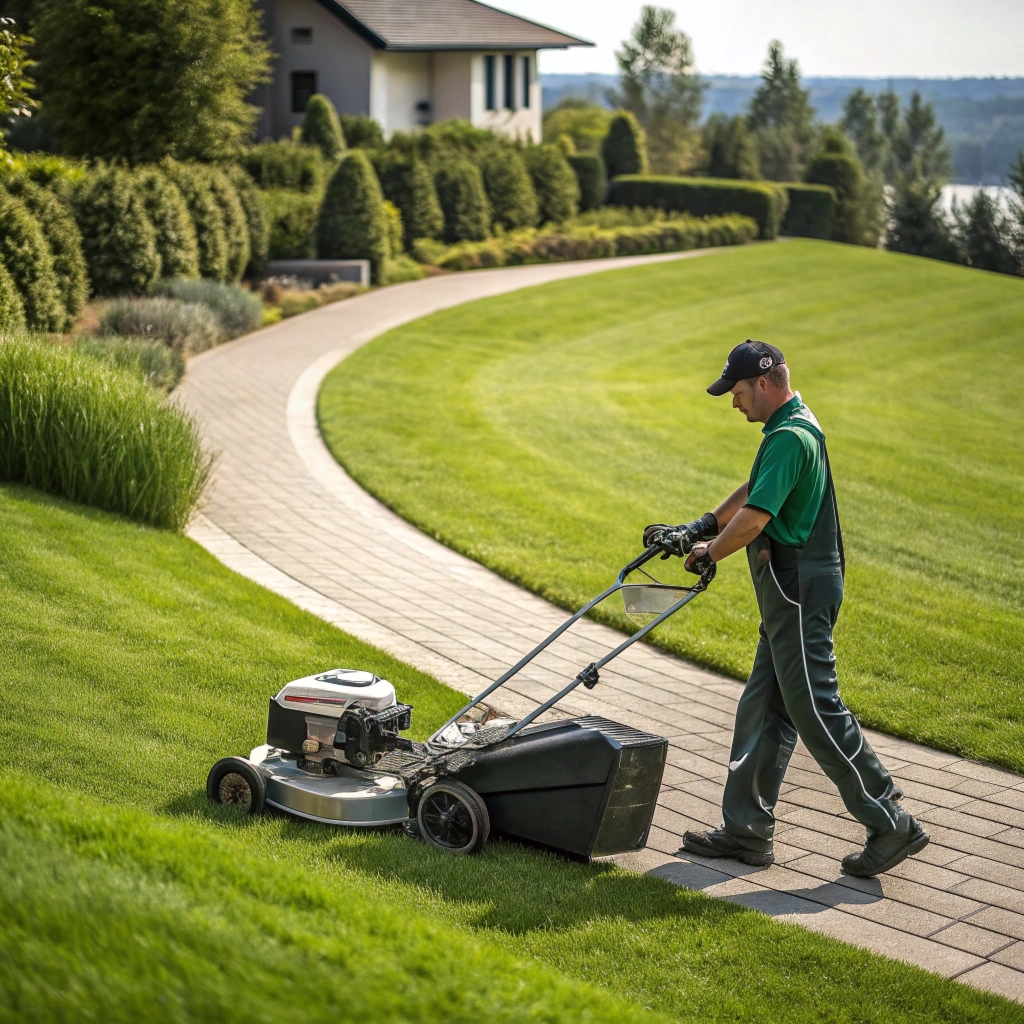 Profesjonell gressklipper i bruk